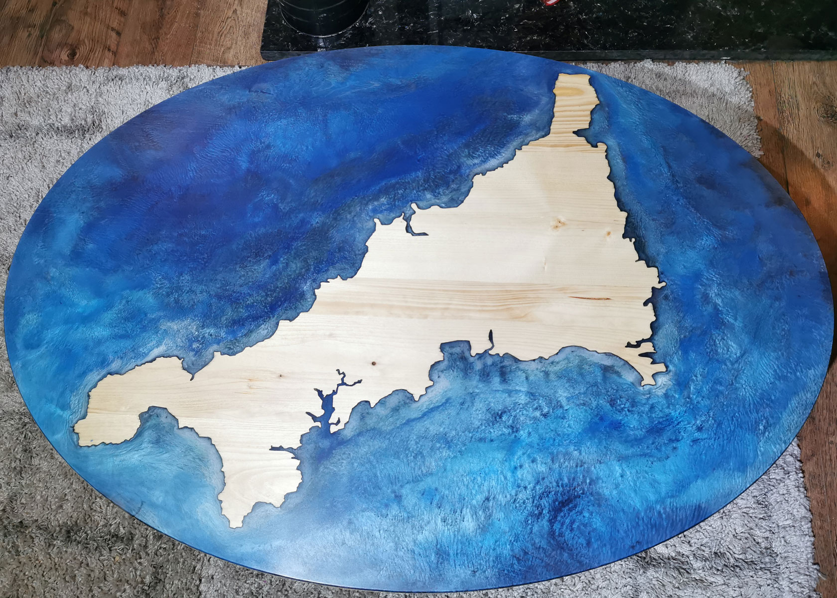 Cornwall CNC cut bespoke resin and wood coffee table 005